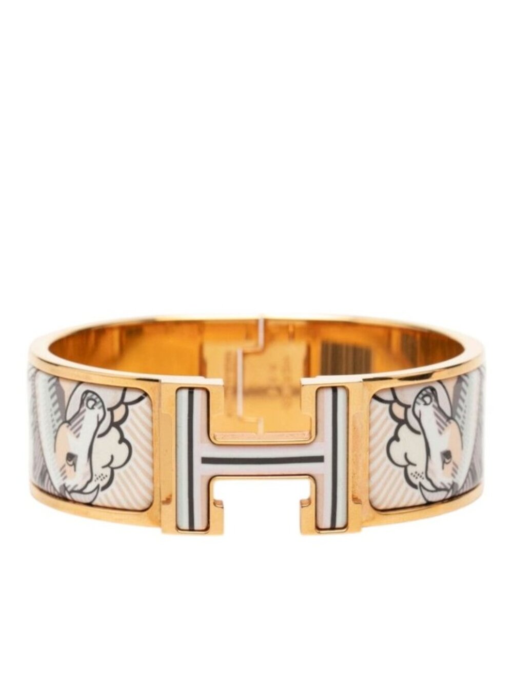 Hermes Clic Clac PM Pegasus Bracelet Bangle Gold Multicolor Plated